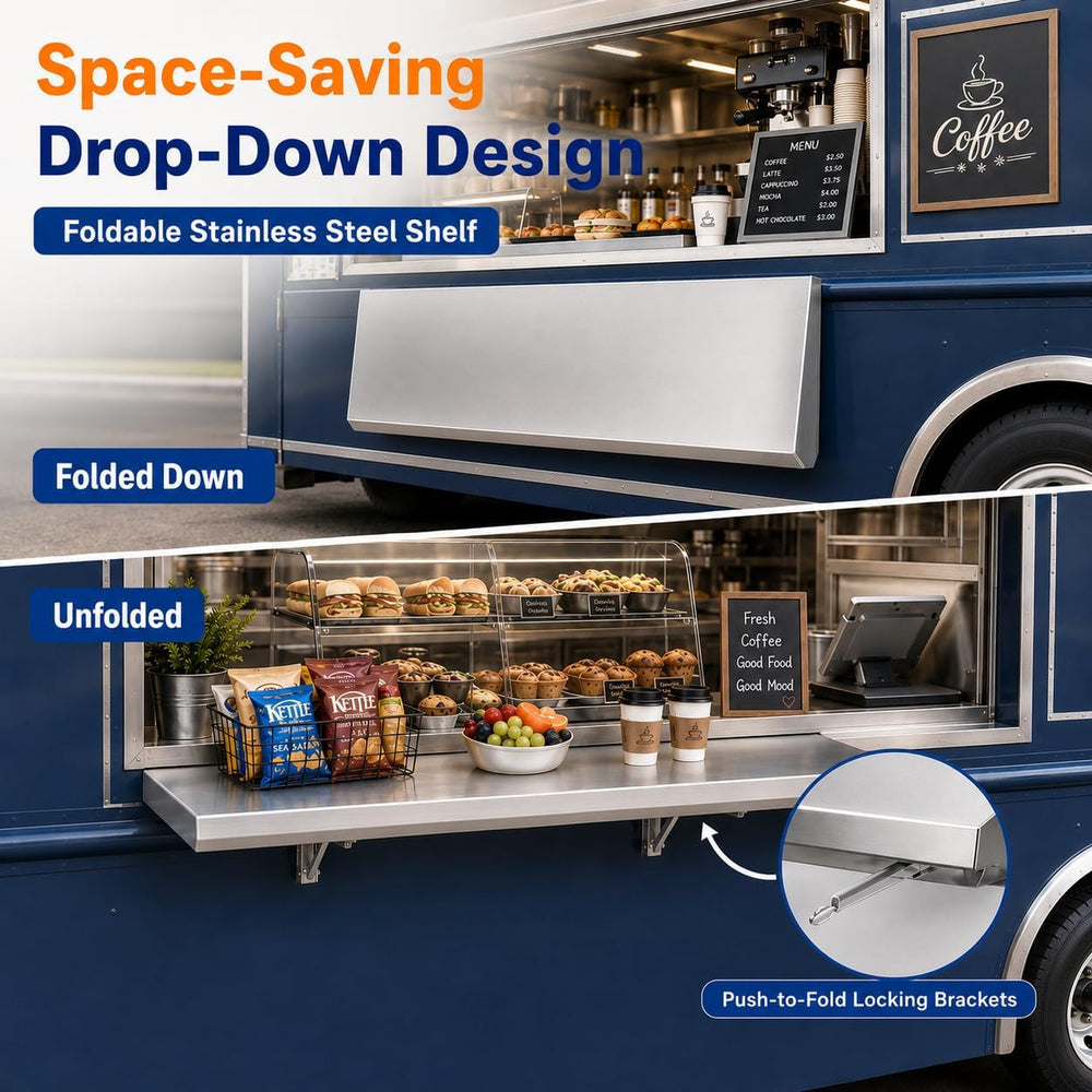 Folding Concession Shelf 24 x 12 Inch, Stainless Steel Fold Down Shelf