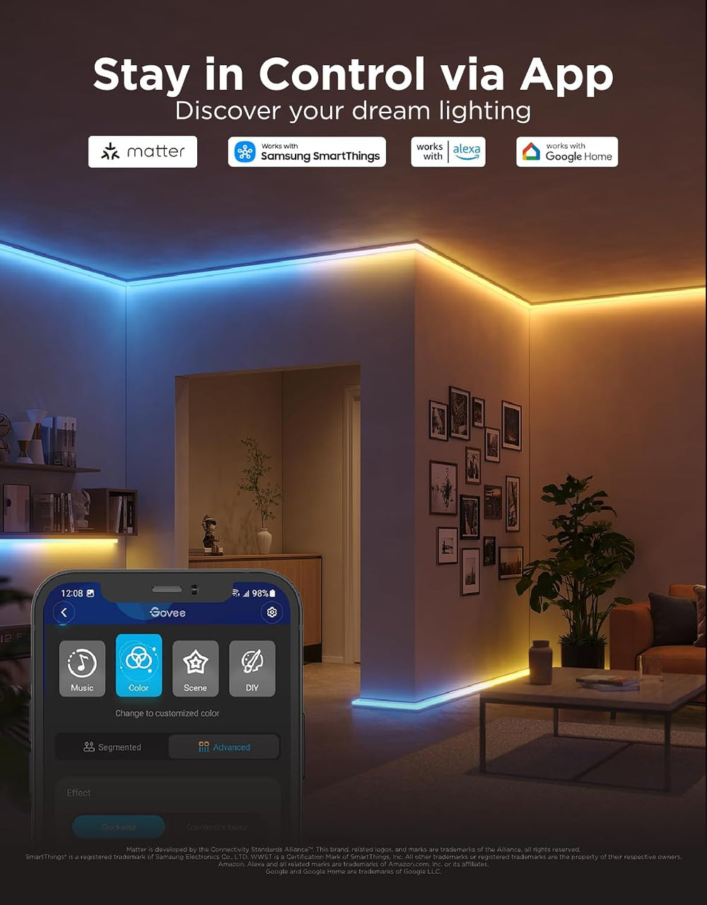 Govee RGBIC LED Strip Lights 32.8ft with Covers,Smart Control, APP, WiFi