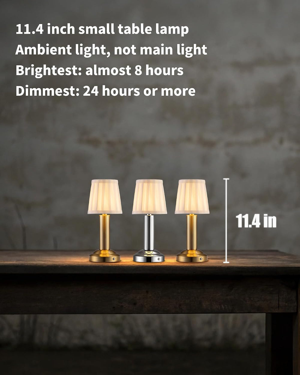Small Cordless Table Lamp 2 Pack, Gold Fabric Shade LED Touch Lamps