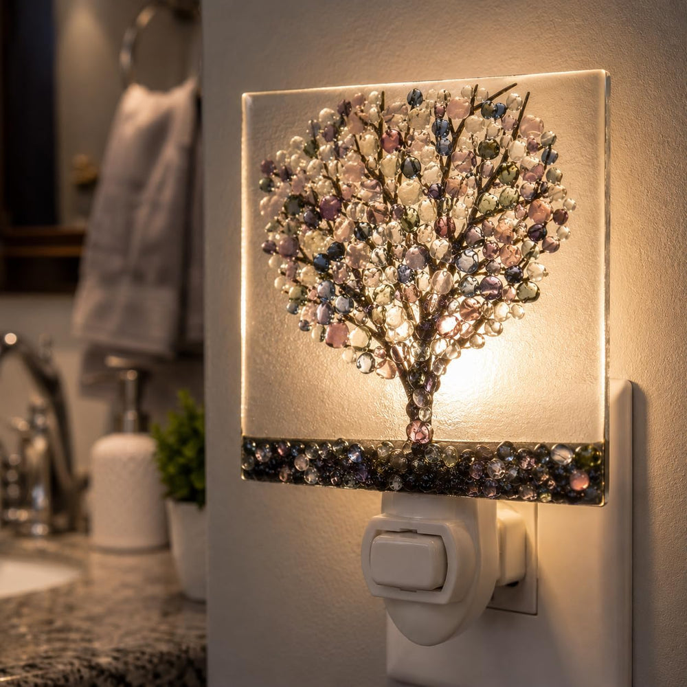 J Devlin Tree Glass Plug-in Night Light, Multicolor