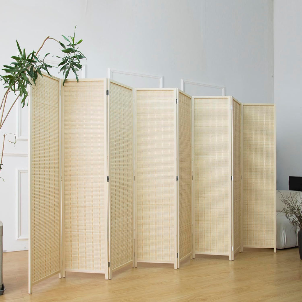Furnnylane 8 Panel Bamboo Room Divider - 5.6 ft Tall Folding Privacy Screen, Natural Beige Freestanding Partition Wall (67" x 122.8", 8-Panel)