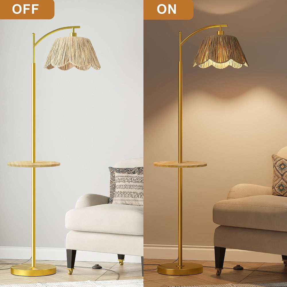 Oneach Floor Lamp with Table for Bedroom, Boho Standing Lamps with Foot Switc...