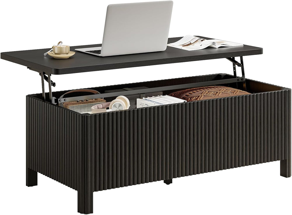 ONBRILL Fluted Lift Top Coffee Table, Mid-Century Modern Coffee Table