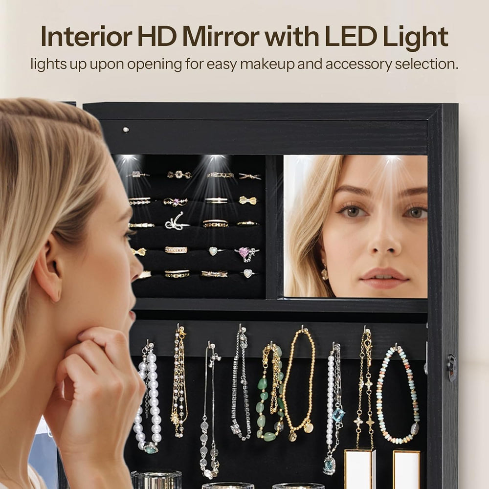 HOOBRO Wall Mounted Jewelry Cabinet, LED Jewelry Armoire with Interior Mirror...