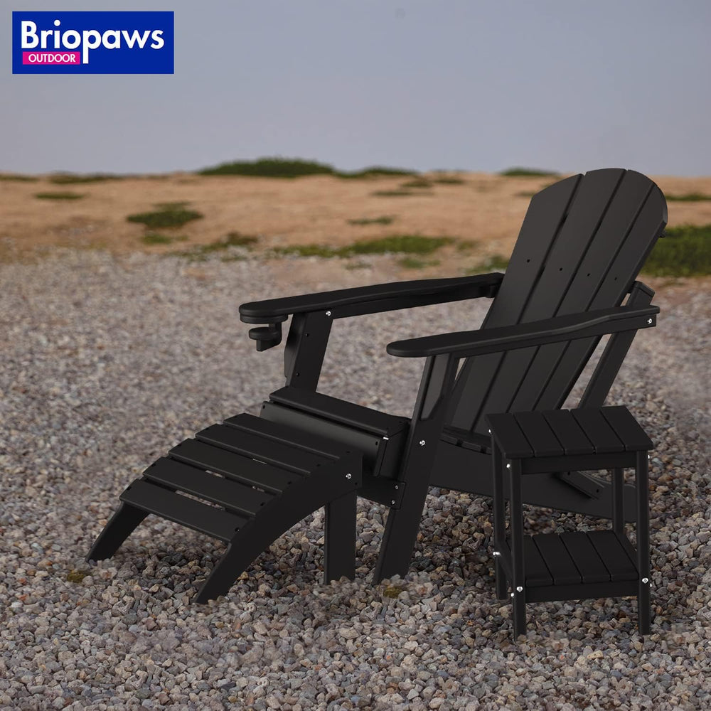 BRIOPAWS Adirondack Ottomans | Folding | Set of 2 | HDPE Plastic | Black Outd...