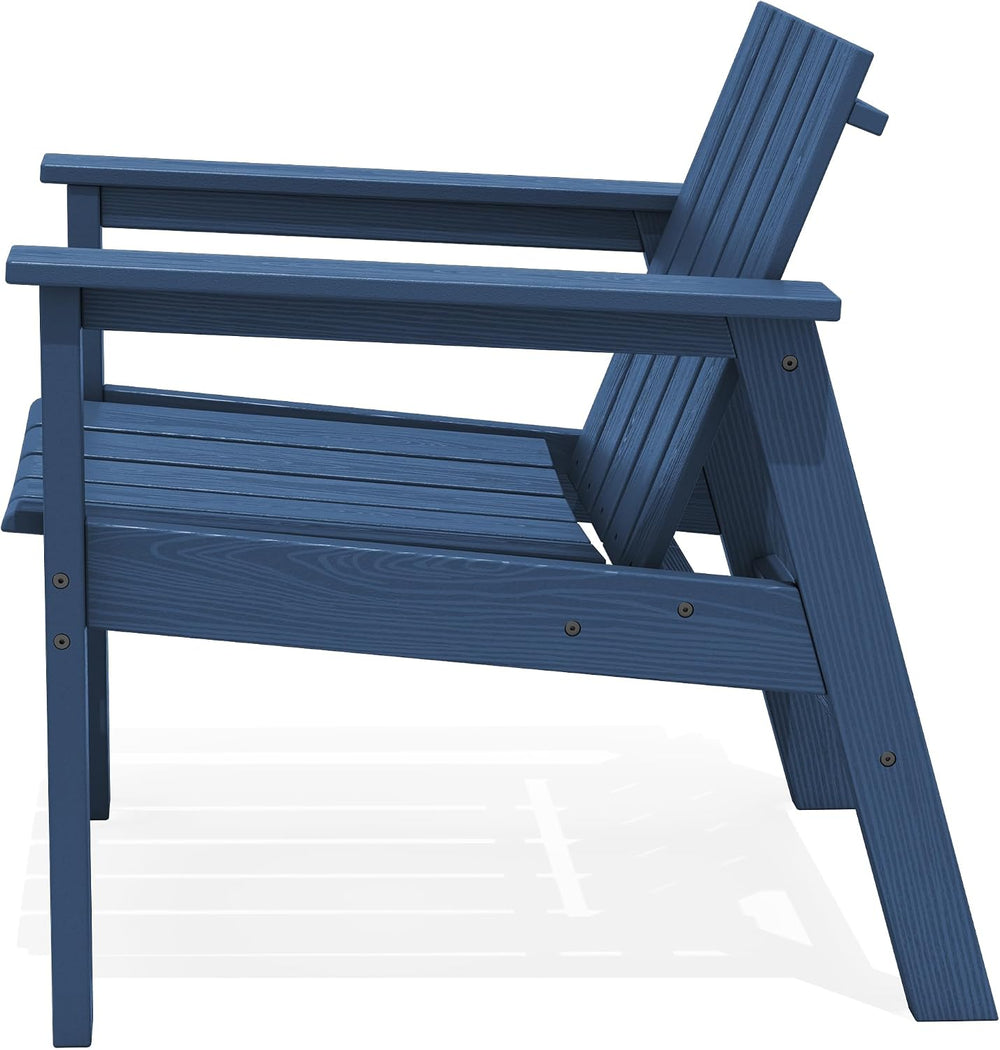 SERWALL Low Back Bistro Set-utdoor Adirondack Chairs and Side Table-Navy