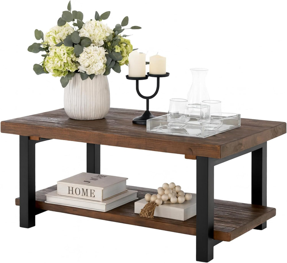 Alaterre Pomona 42 Inch Coffee Table with Storage Shelf, Rustic Natural