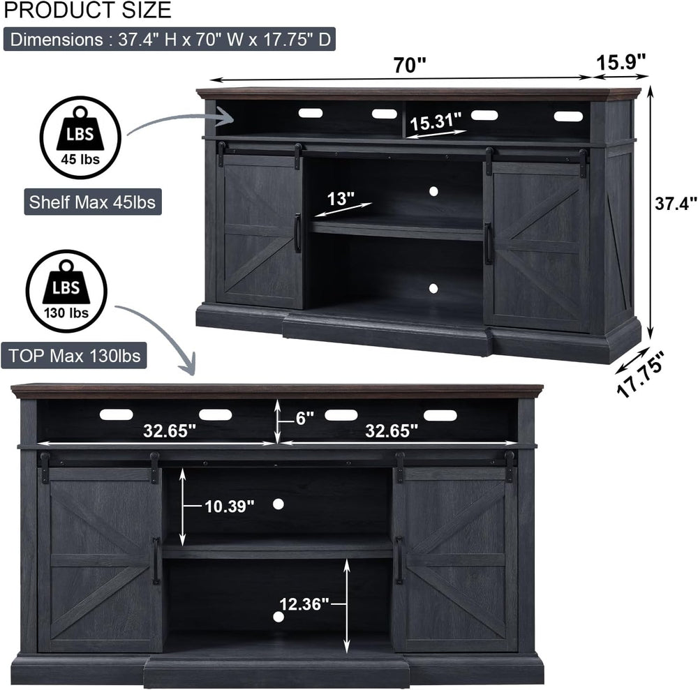 IFGET Farmhouse 80/75 inch TV Stand, 37.4" Tall Entertainment Center, Grey