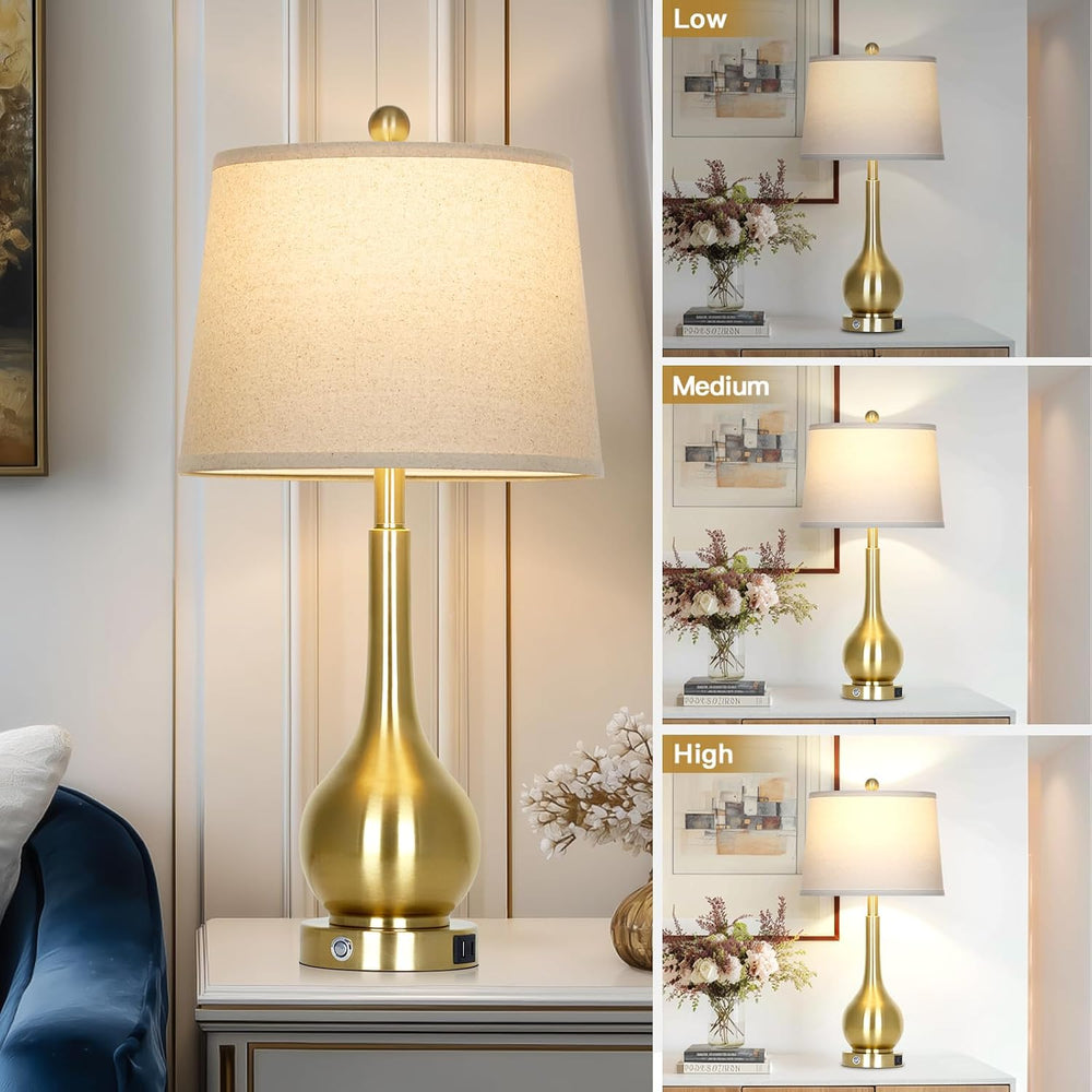 26" Gold Table Lamps Set of 2 for Living Room, Touch Control Bedroom Lam...