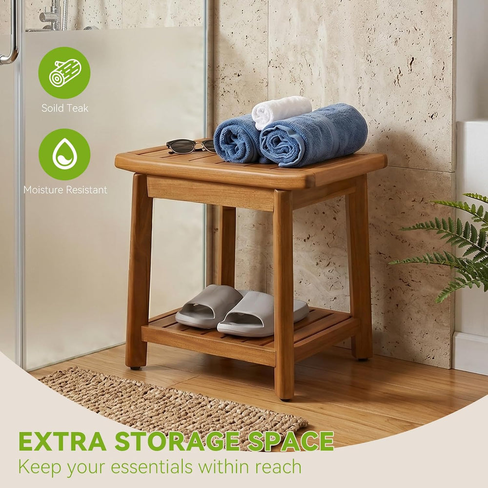 Teak Shower Bench for Inside Shower, Waterproof Wooden Shower Stool