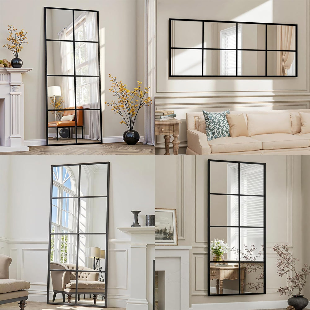 Prywot Full Length Mirror, 56"x22" Windowpane Floor Mirror, Black