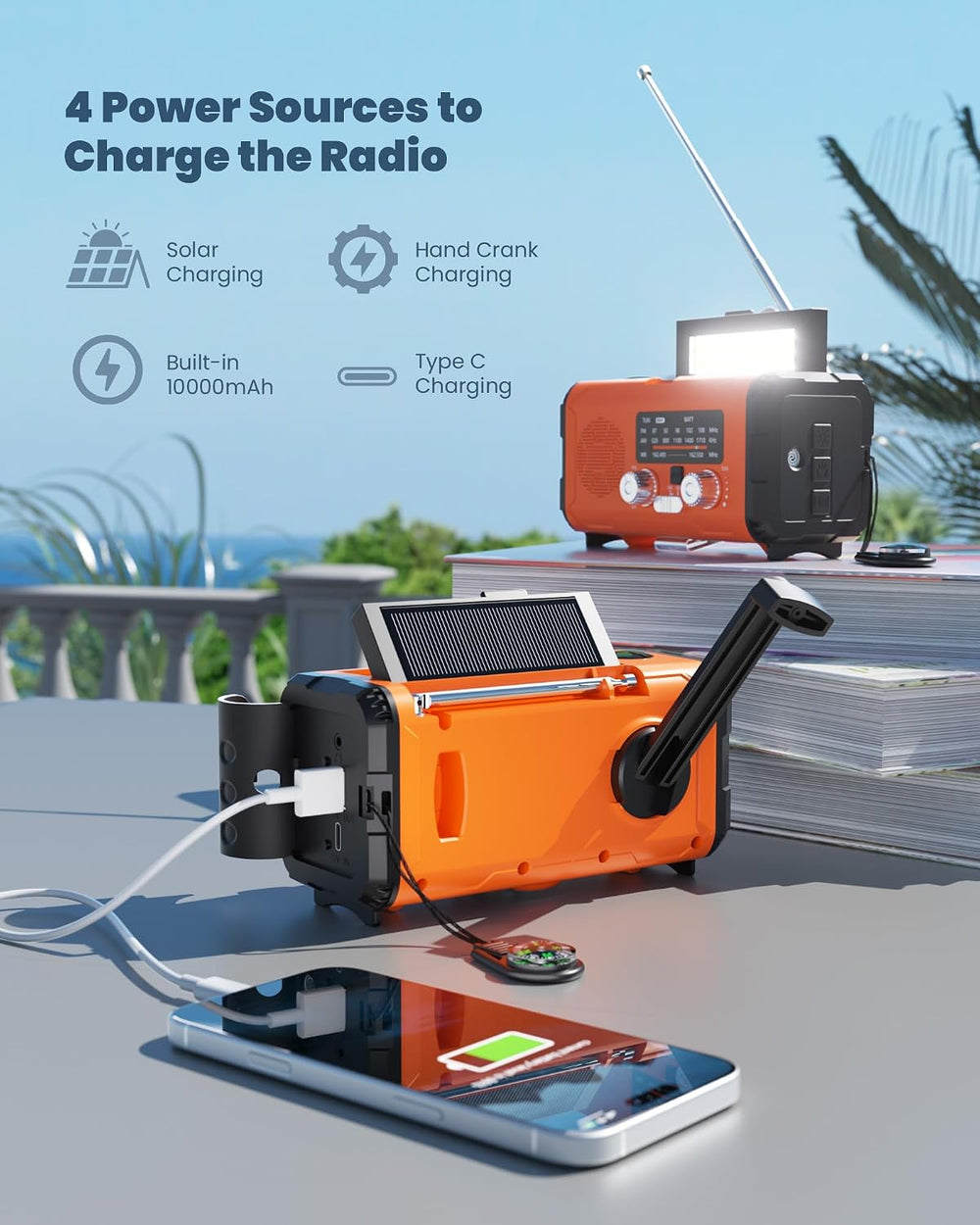 Emergency Weather Radio NOAA AM FM with 10000mAh Power Bank & Fire Starte...