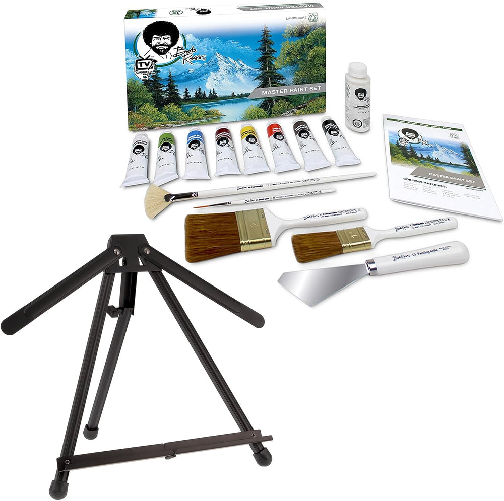 Bob Ross Master Artist Oil Paint Set Bundle with Aluminum Table Easel (2 Items)