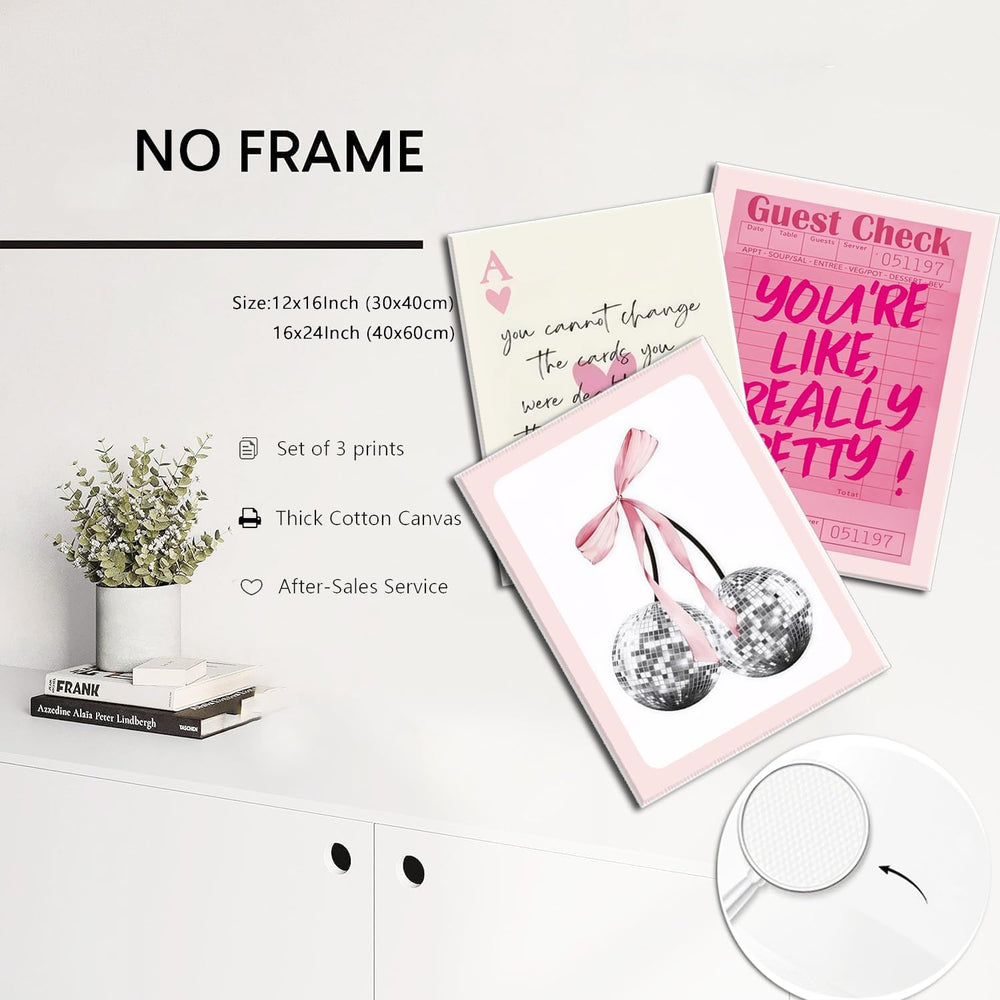 Pink Preppy Wall Art Framed Set of 3 Trendy Coquette Disco Cherry Posters Ret...