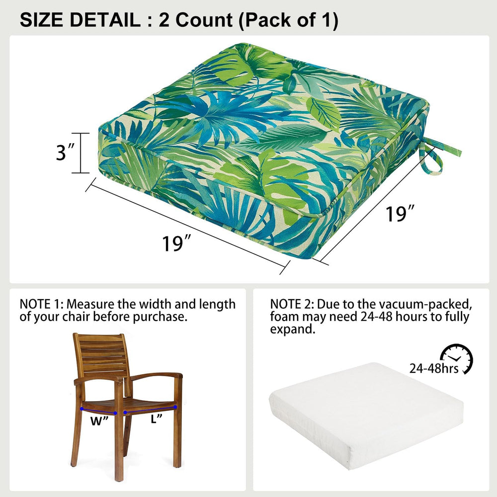 19x19x3 Inch Outdoor Square Corner Chair Cushions with Ties Set of 2, Water &...