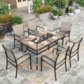 HERA'S HOUSE 7pc Patio Dining Set, Metal Table with PVC Top, Brown Chairs