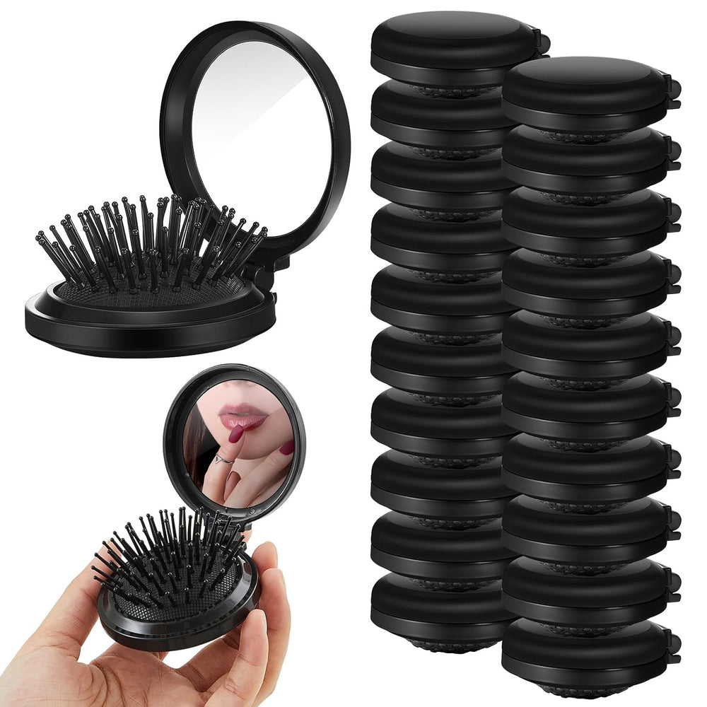 Uiifan 50 Pcs Foldable Mini Travel Hair Brush with Mirror Bulk Compact Comb
