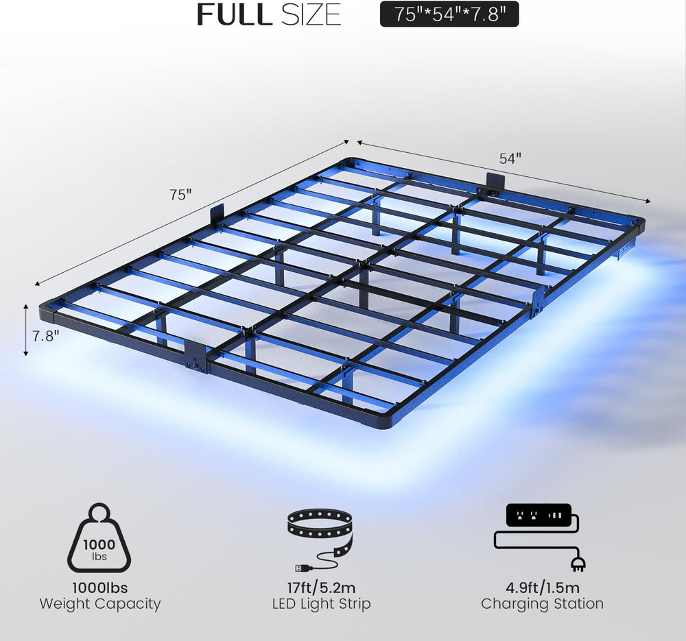 OLEVS Floating Bed Frame Full Size Metal with LED Light & Charging Station