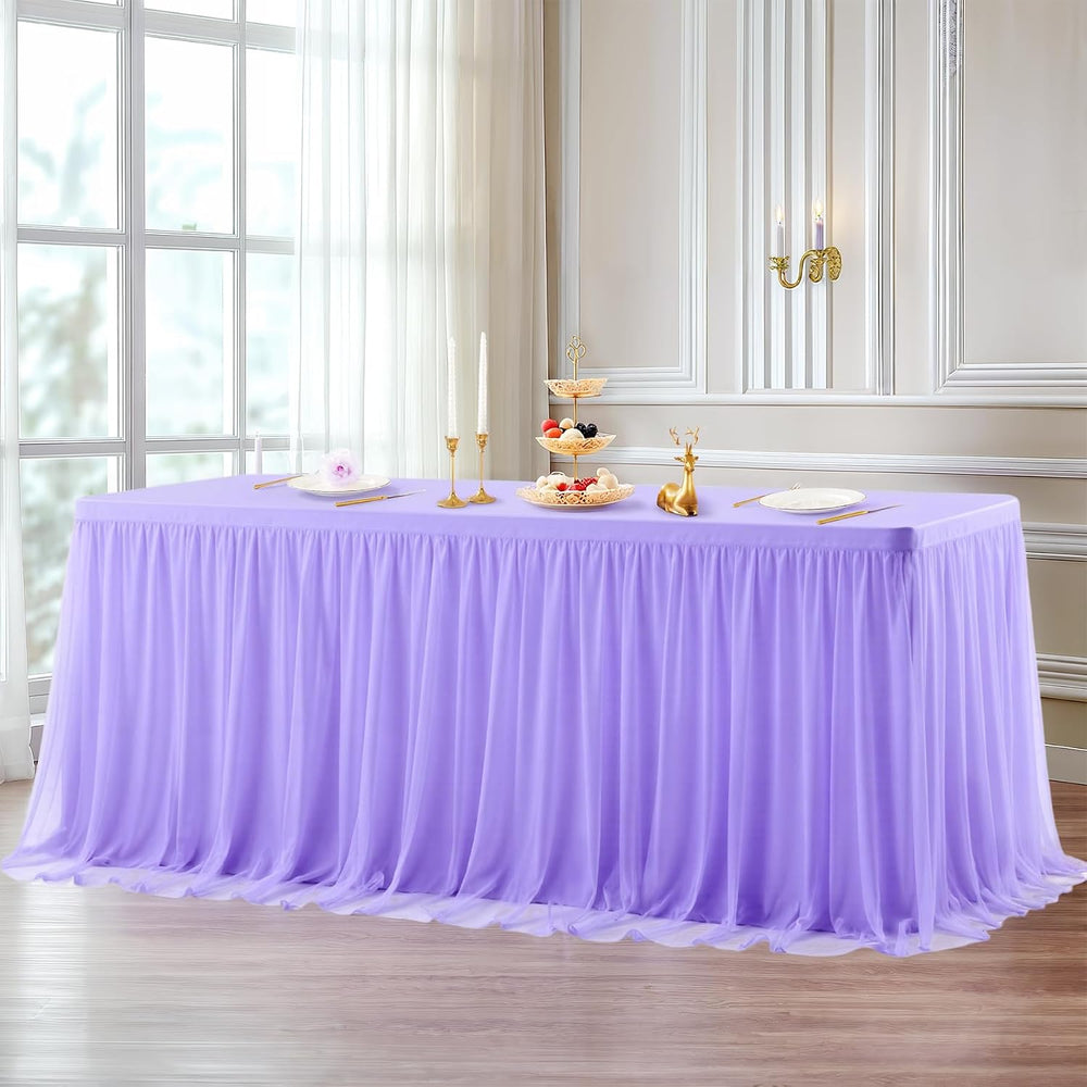2 Pack Lavender Tablecloth for 6 Foot Rectangle Tables Tulle Table Skirt