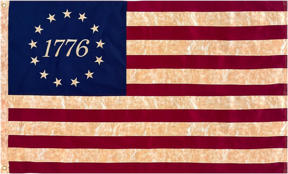 JRED 100% Cotton 1776 Betsy Ross Flag for Outside, 3x5 Tea-Stained 13 Star Co...