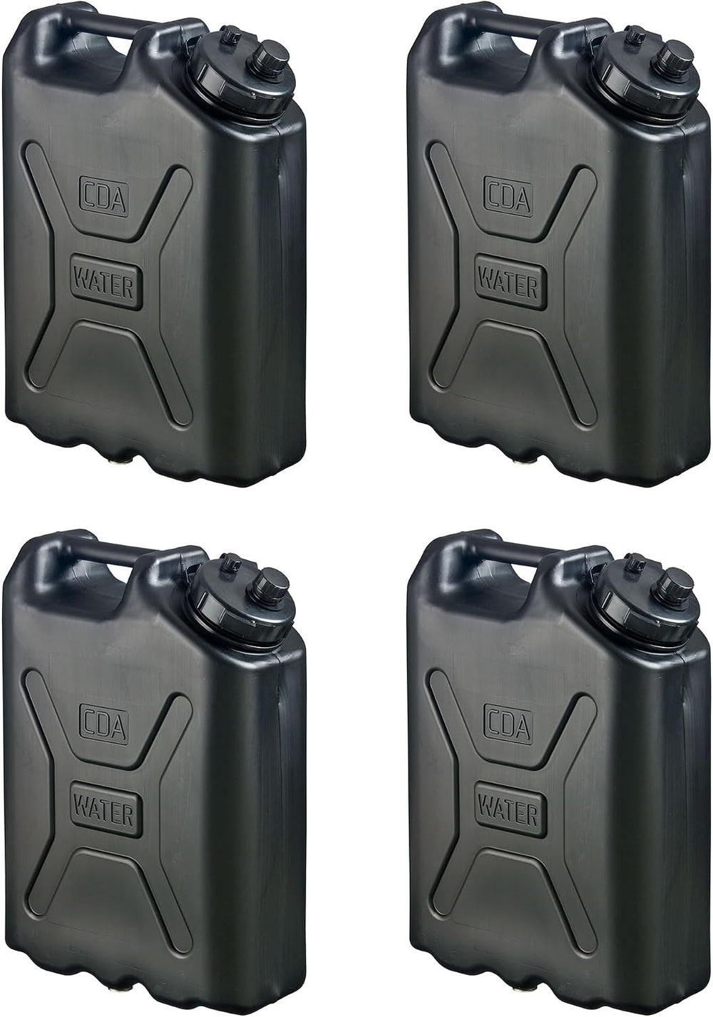 Scepter 4 Pack Military Style Water Container for Off-Road, Black, 5 Gallon