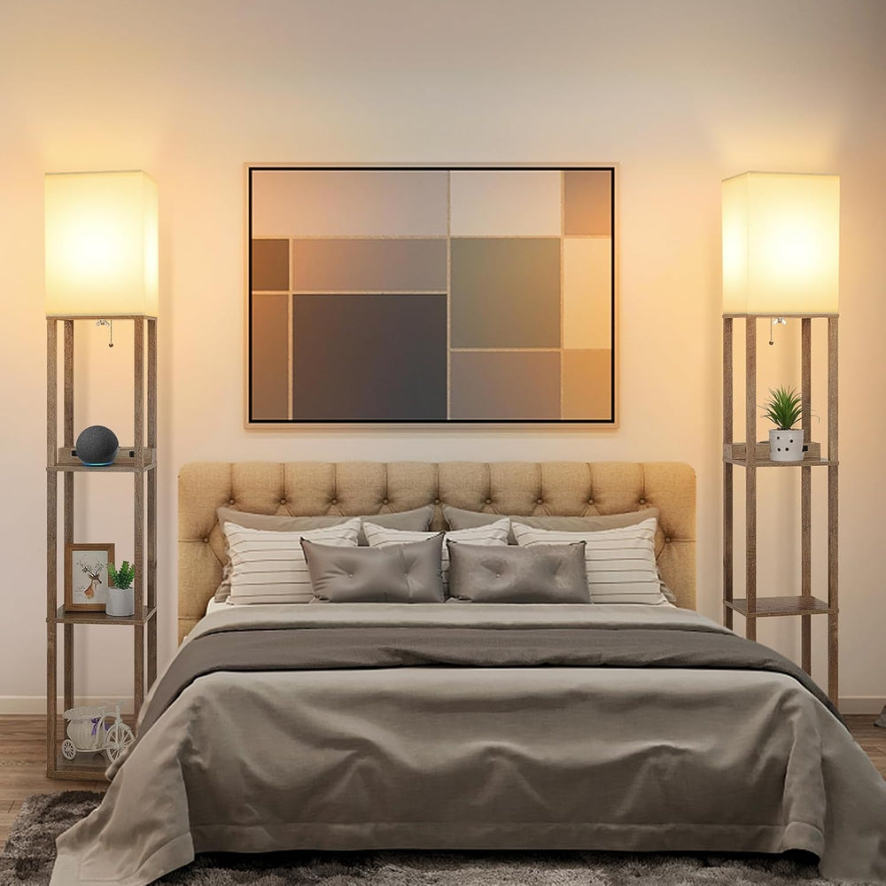 Mlambert Shelf Floor Lamp with Wireless Charger, USB, Type C, AC Port, Wood