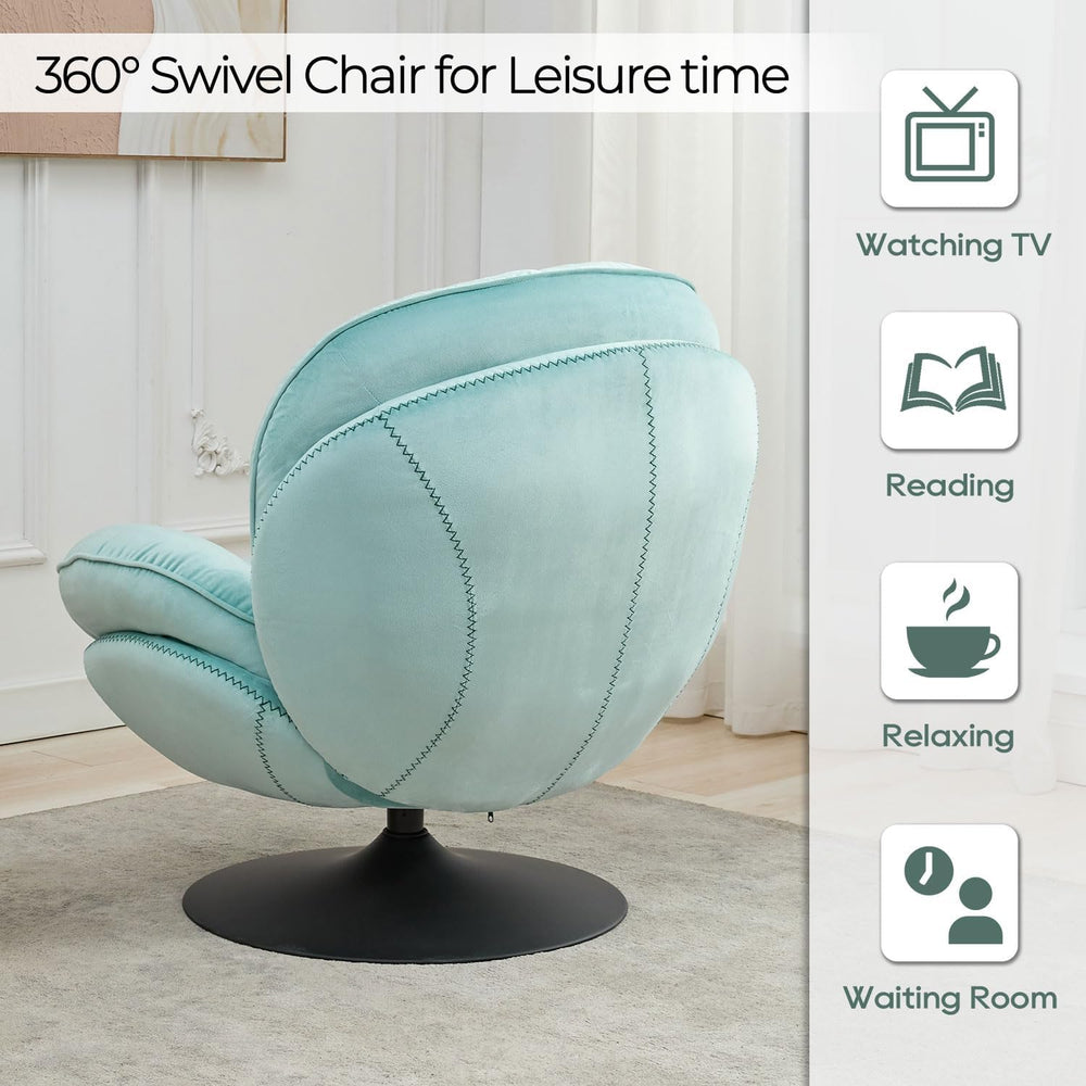 Velvet Swivel Accent Chair with Ottoman Set,Modern Tufted Armchair with Footr...