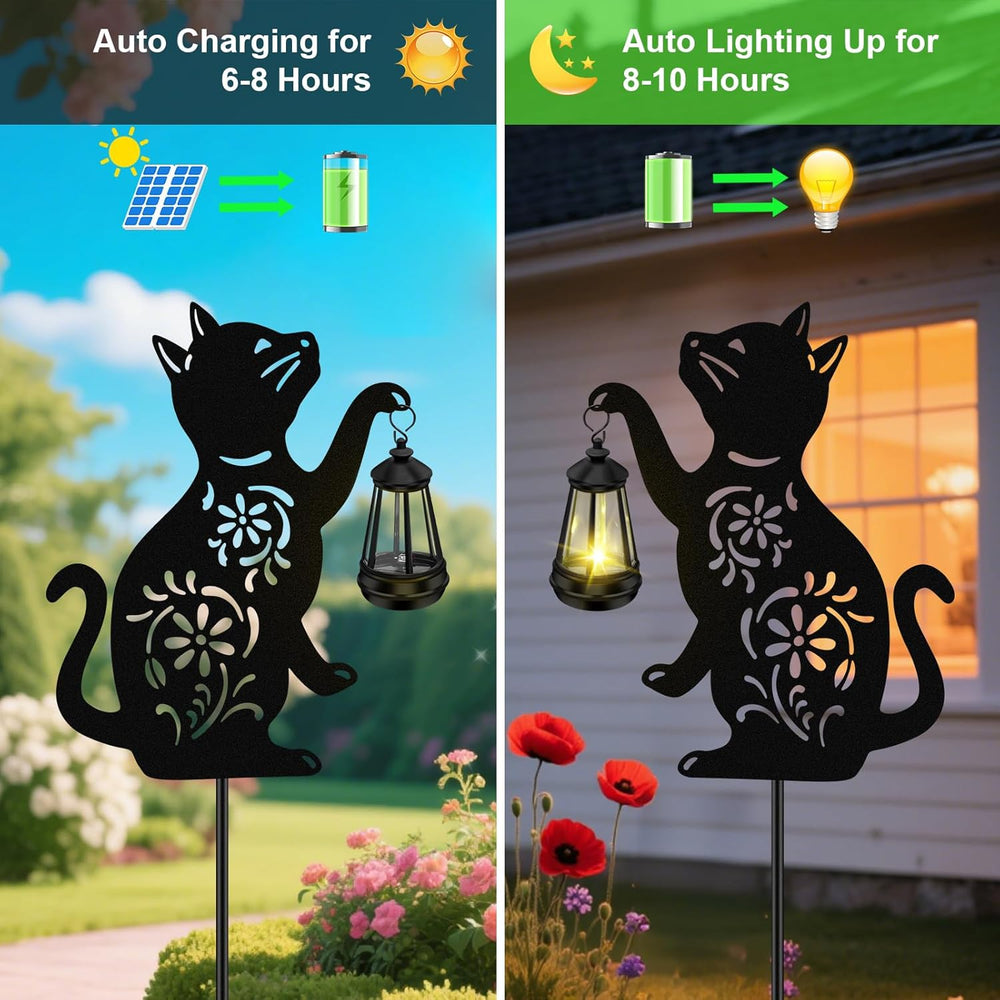 Solar Cat Hanging Lantern Outdoor, 2 Pack Black Cat Solar Lights, Cat Lover G...