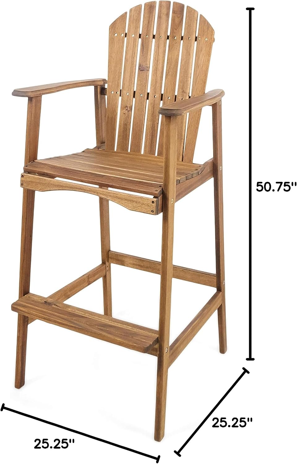 Great Deal Furniture Noble House Malibu Outdoor Acacia Wood Adirondack Barstool in Teak (Set of 4)