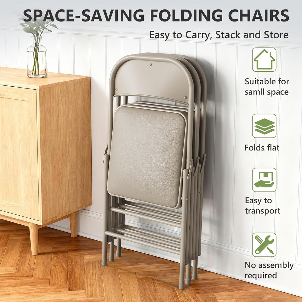 Padded Folding Chairs 2 Pack, PU Leather Folding Chairs for Outside and Indoo...