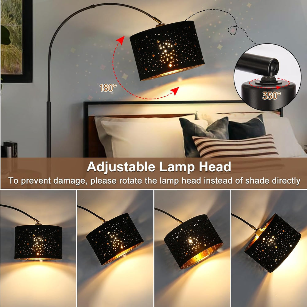 Modern Arc Floor Lamp, Tall Pole Lamp with Black Stars Lampshade