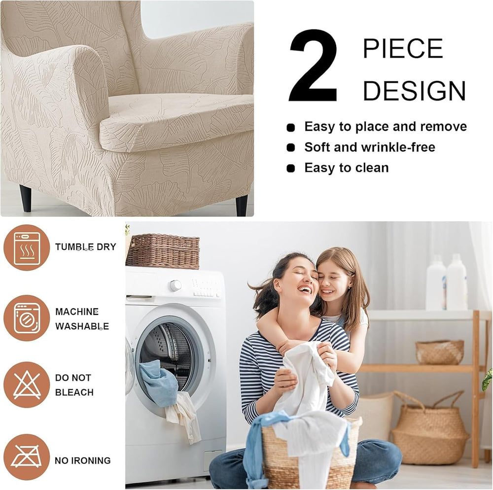 HAOYONG 2 Piece Wingback Chair Covers Stretch Wing Chair Slipcover Jacquard W...