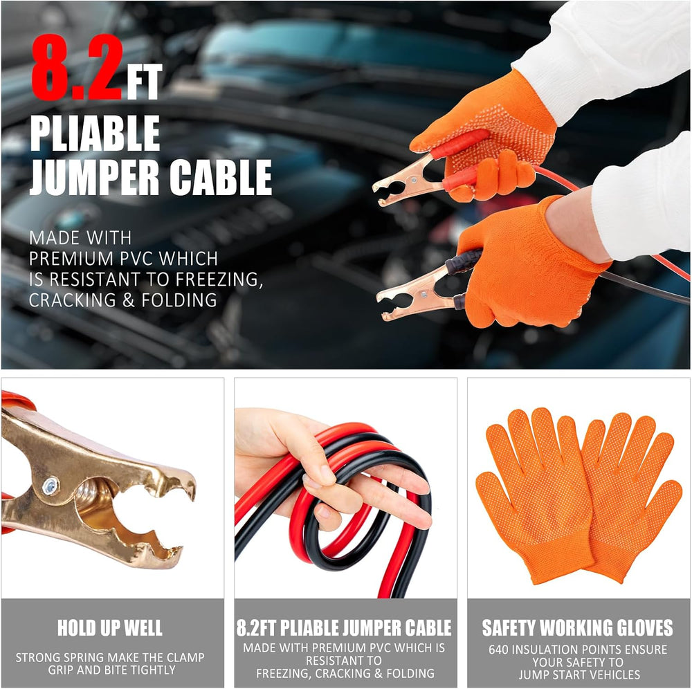 Car Emergency Roadside Assistance Kit with Jumper Cables Tire Inflator Automo...