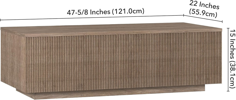 Henn&Hart 48" Modern Fluted Coffee Table, Weathered Gray