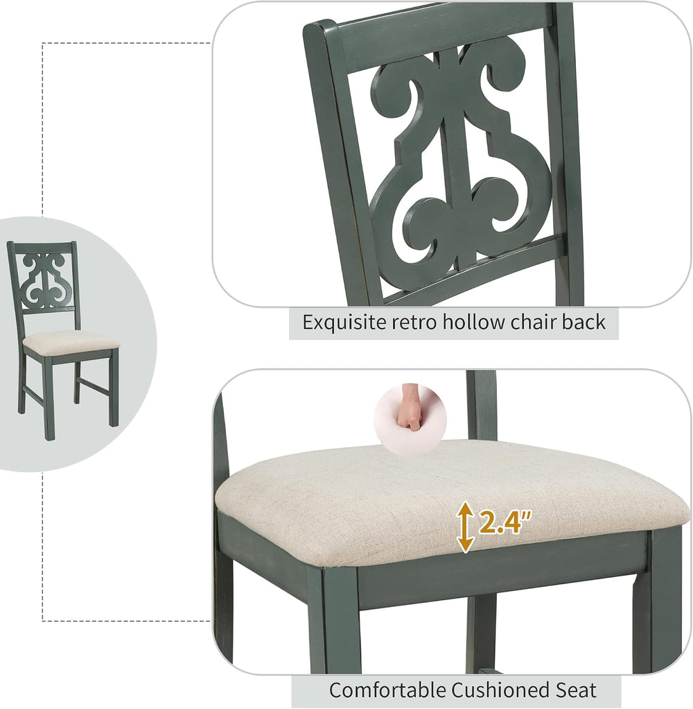 Harper & Bright Designs 5-Piece Round Table Set with Shelf, Wooden Family...