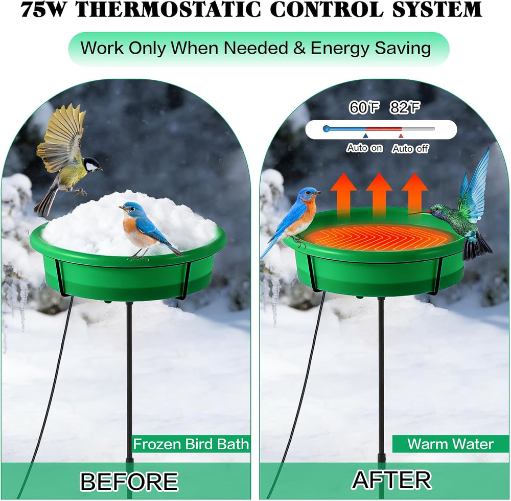 HRAYLTOP Standing Heated Bird Bath for Outdoors for Winter, 75W Heated Bird B...