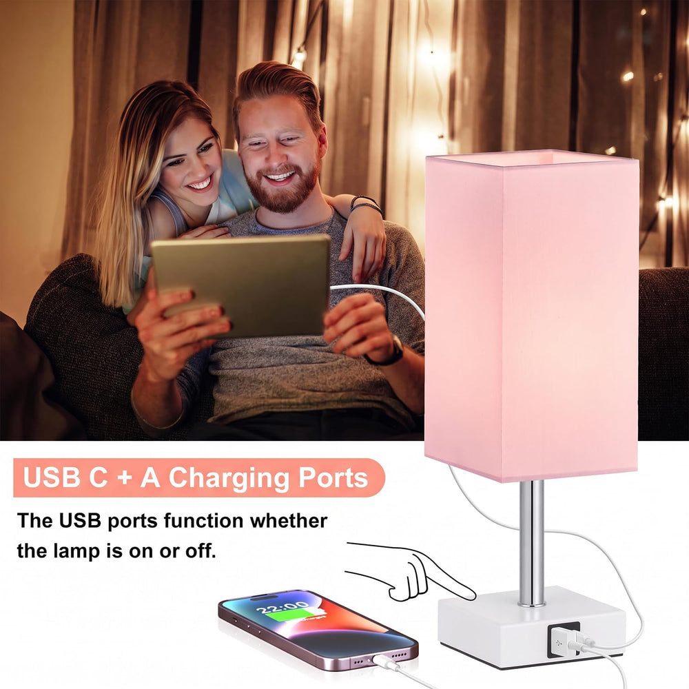 Touch Table Lamps Set of 2 for Bedroom - Dimmable, USB C+A, White Base