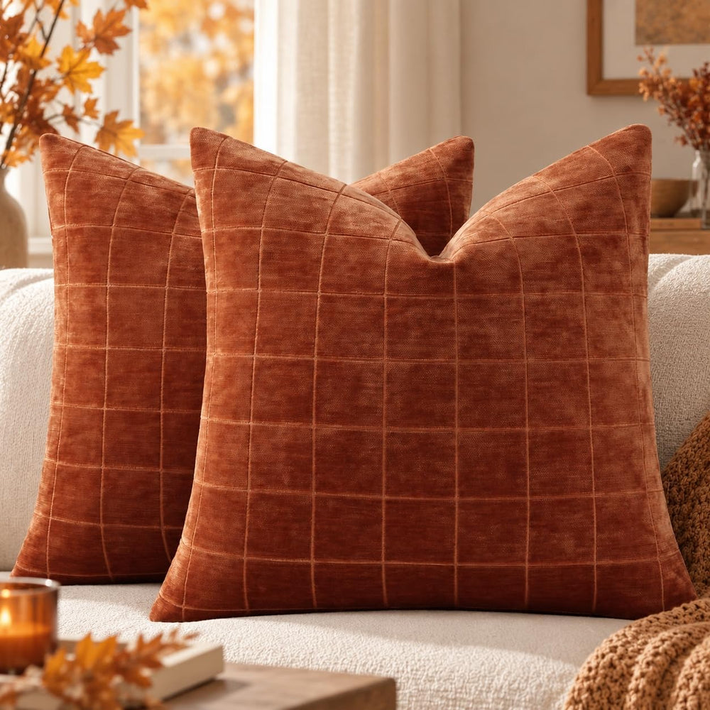 decorUhome Fall Plaid Rust Throw Pillow Covers 24x24 Set of 2