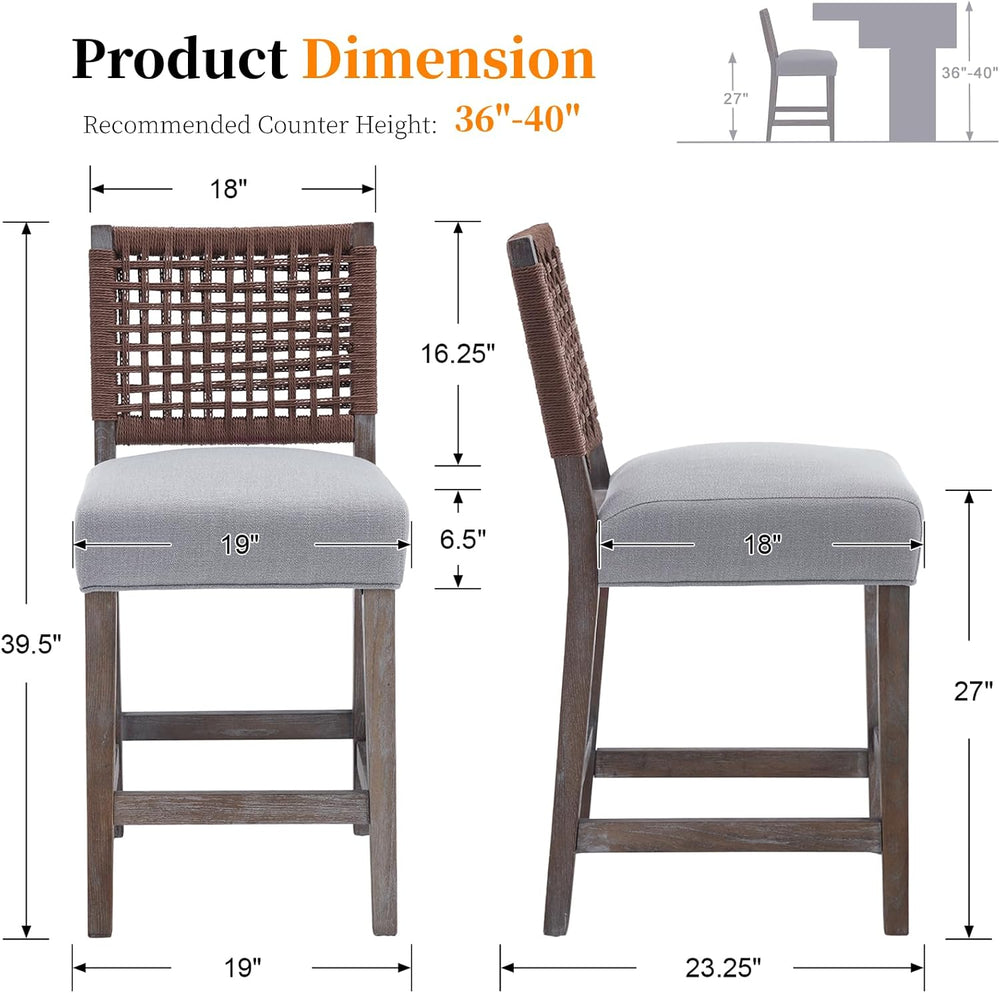 Kmax 27" Counter Height Bar Stools Set of 4, Farmhouse Wood Barstools wi...
