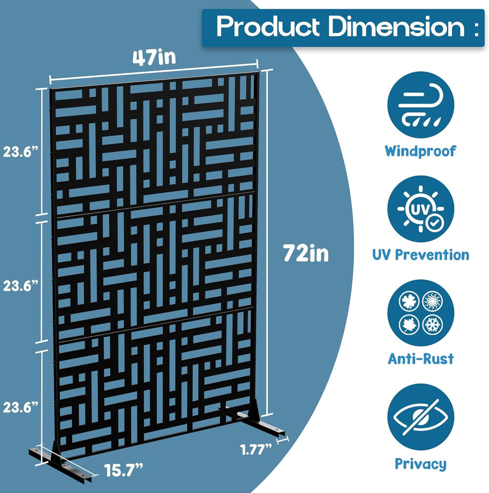 MTART Metal Privacy Screen 72" H x 47.2" Decorative Outdoor Privacy...