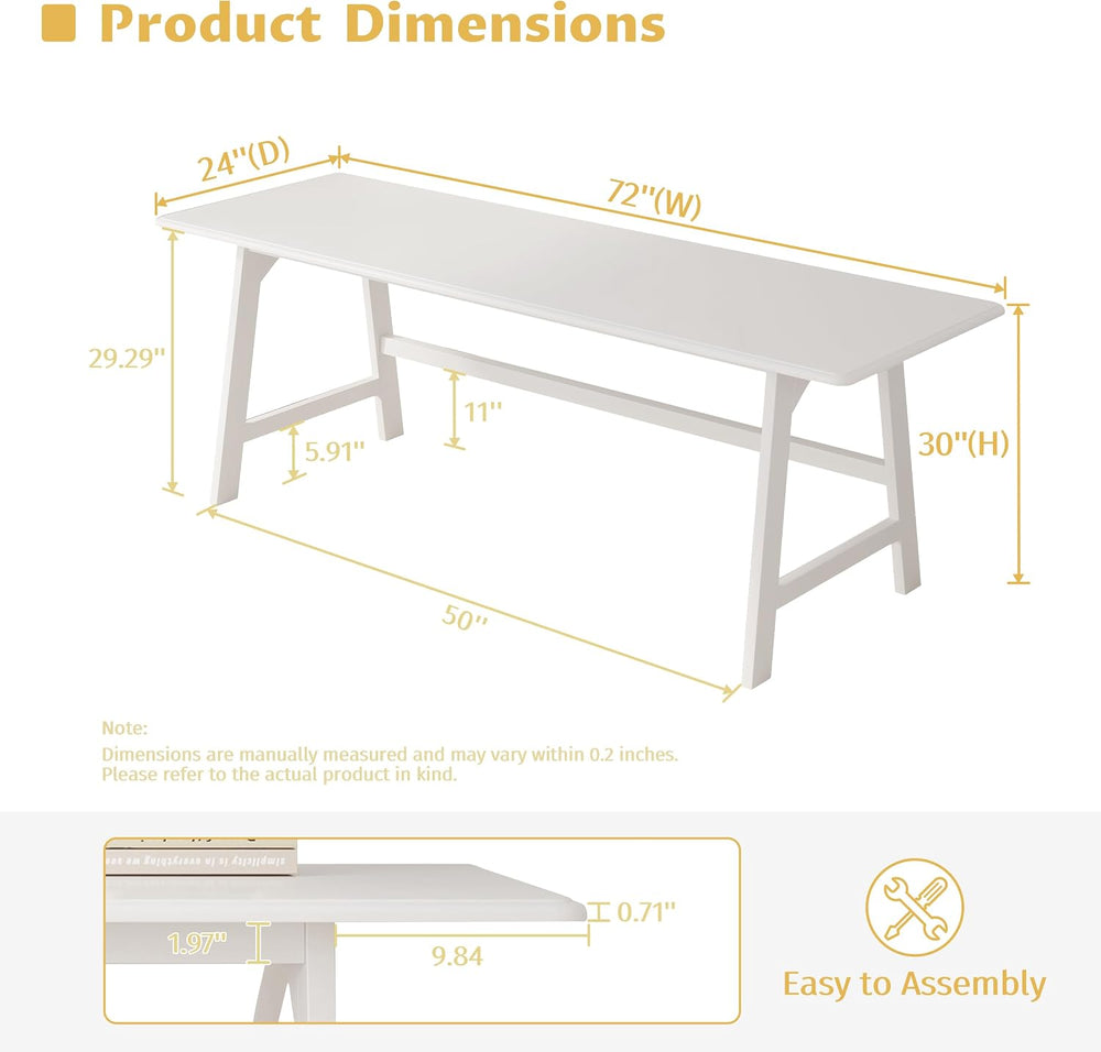 IOTXY Solid Wood Writing Table - 72" W Minimalist Long Computer Desk, White