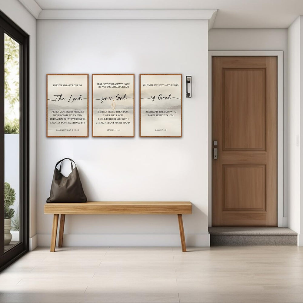 HLNIUC Christian Scripture Framed Wall Art Set of 3,The Lord Your God Is Good...