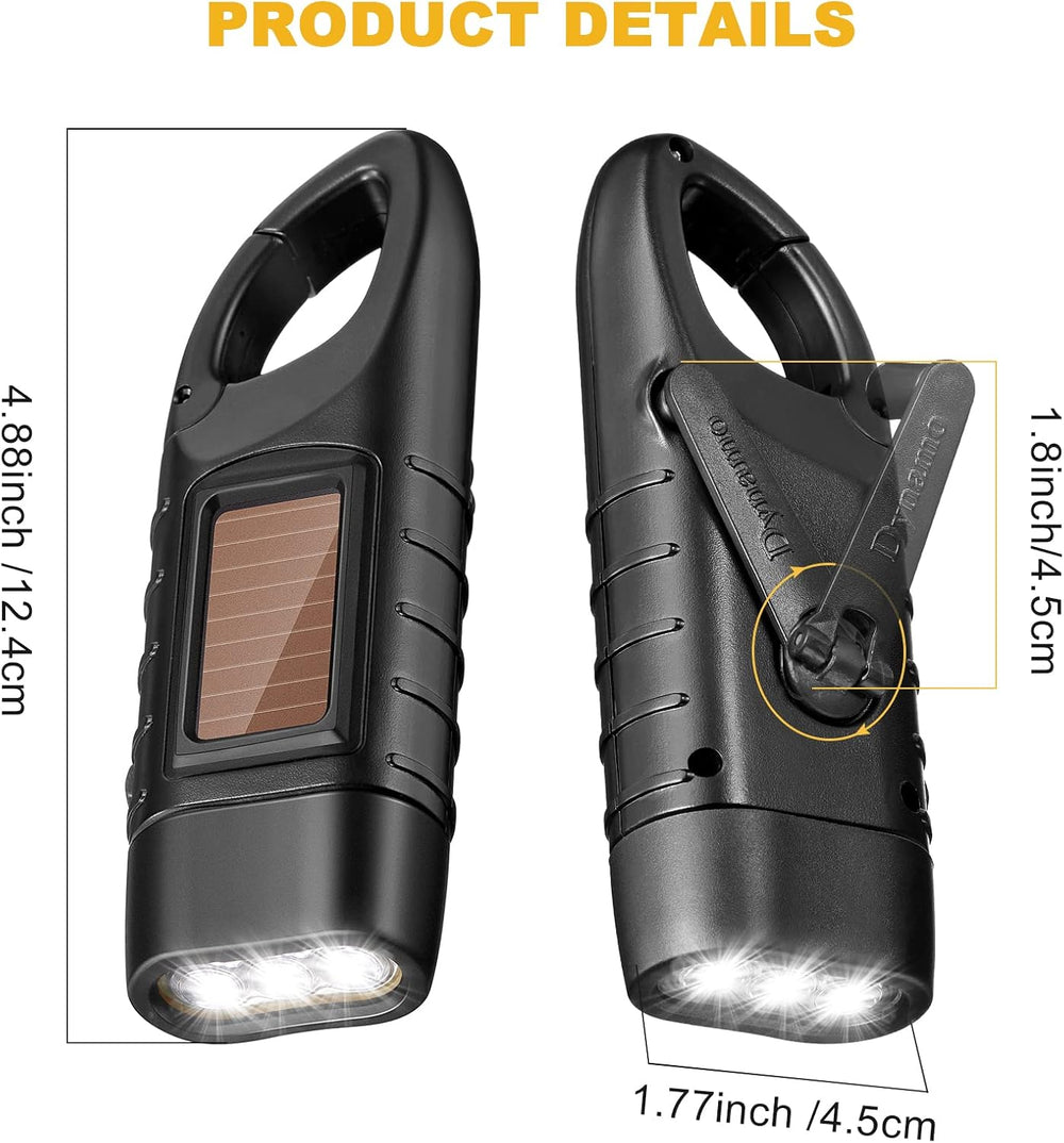 Mudder 4 Pack Hand Crank Solar Flashlight LED Emergency,Yellow, Black