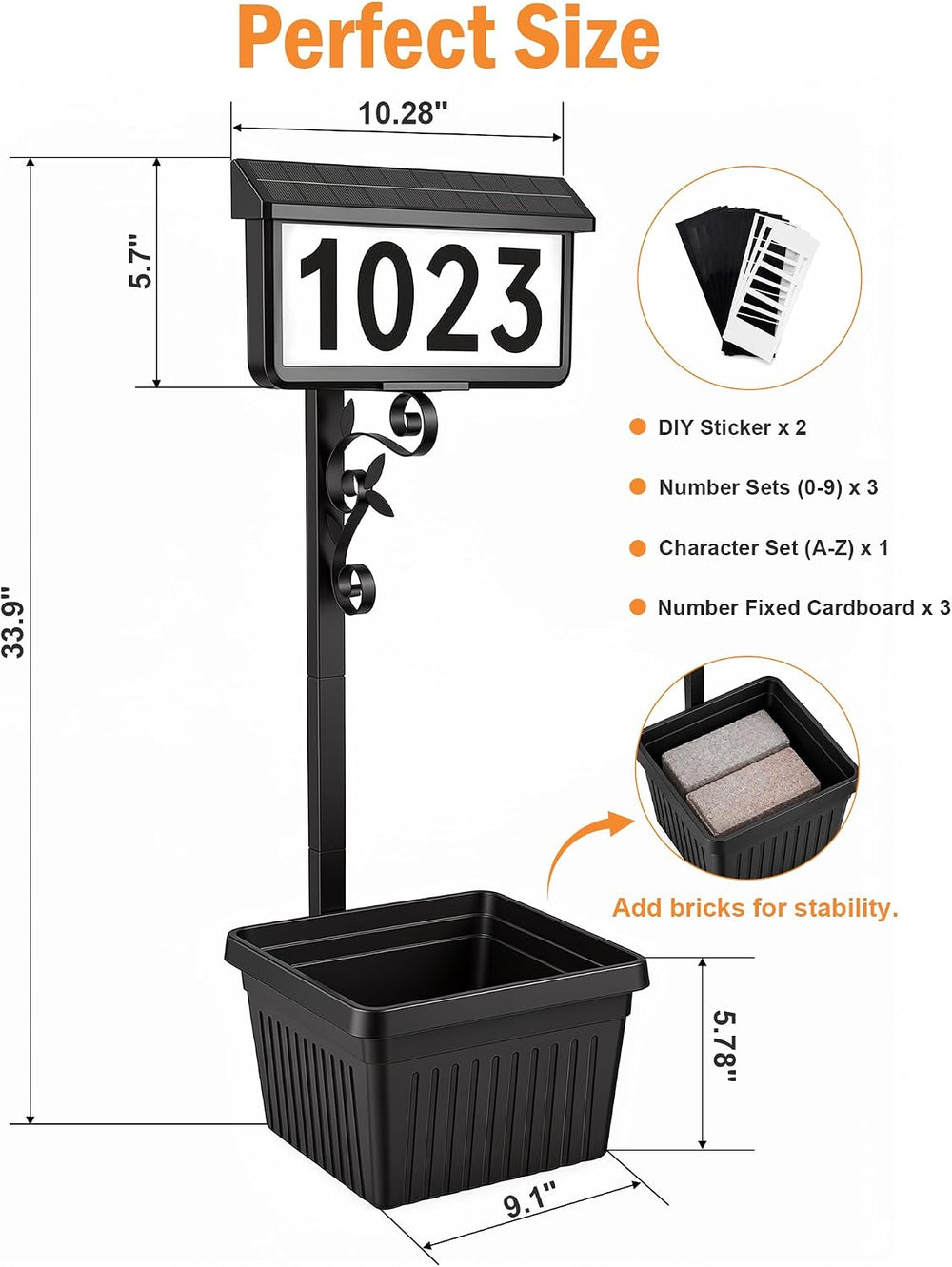 Solar Address Sign with Planter, 2-in-1 House Numbers for Outside