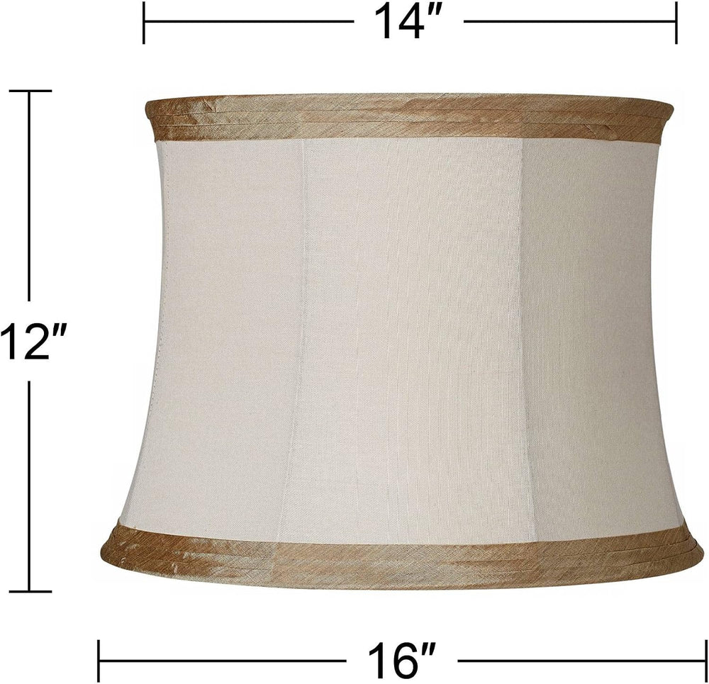 Goggins Large Ivory Linen Taupe Trim Lamp Shade 14x16x12 (Spider)