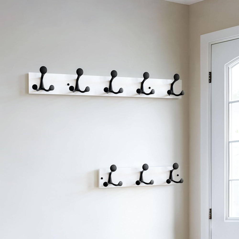 SKOLOO 30-Inch White Wood Coat Rack Wall Mount with 5 Triple Hooks - Ideal fo...