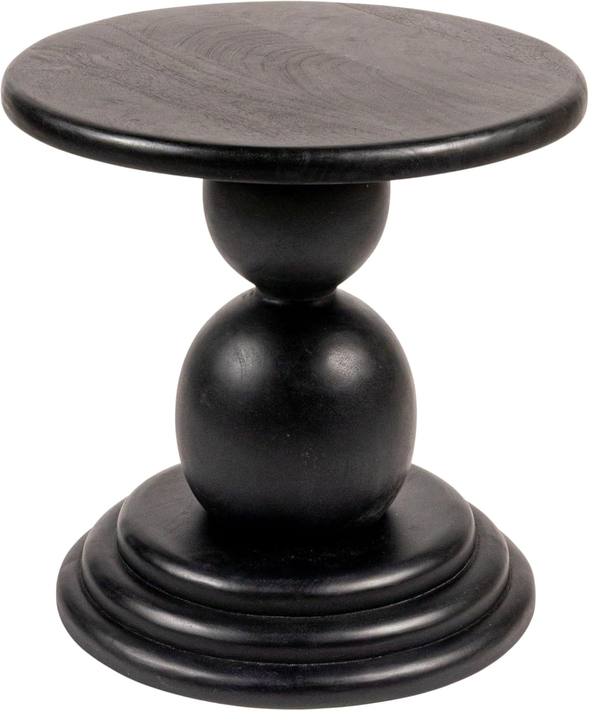 Creative Co-Op Round Mango Wood Bulbed Pedestal End Table, Black