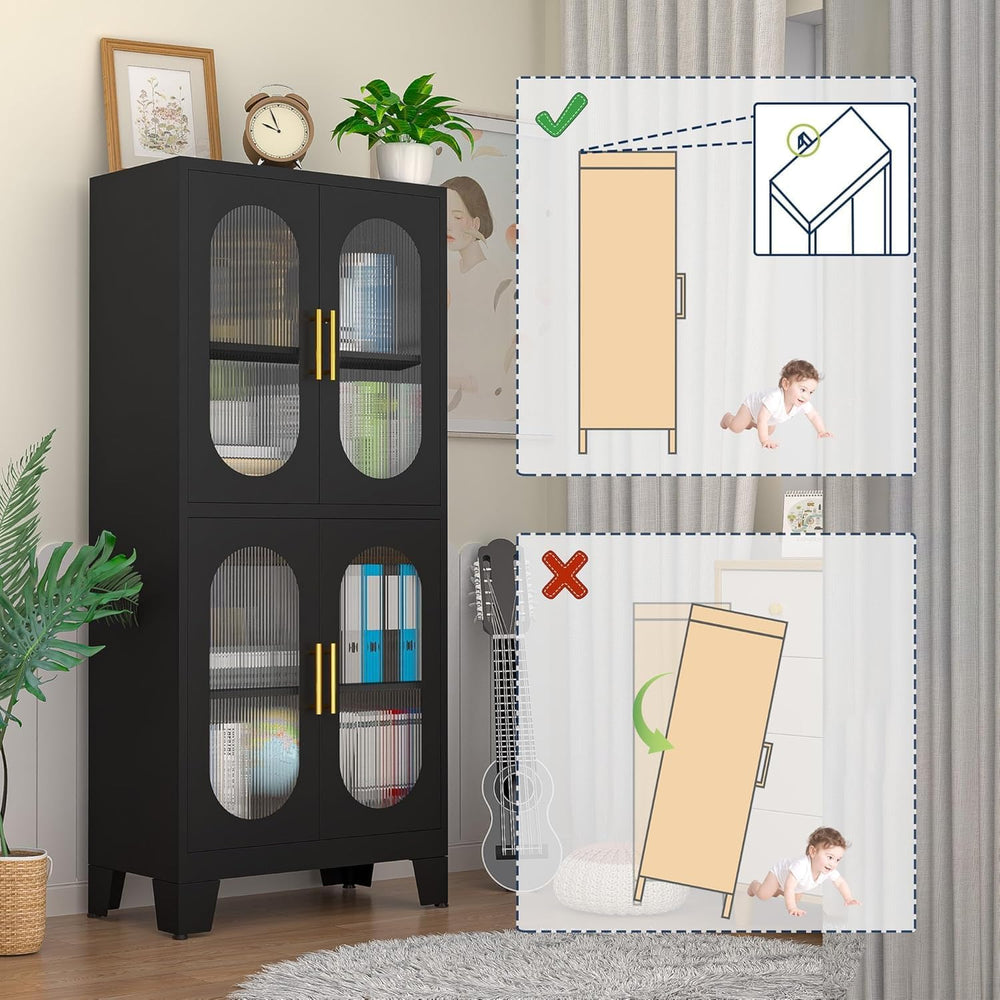 GAIOUS Black Kitchen Pantry Cabinet,Storage Cabinet with Acrylic Glass Door