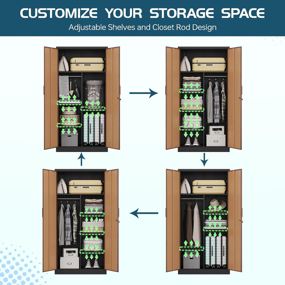 MIIIKO Metal Wardrobe Cabinet with Locking Doors, Metal Storage Armoire Close...