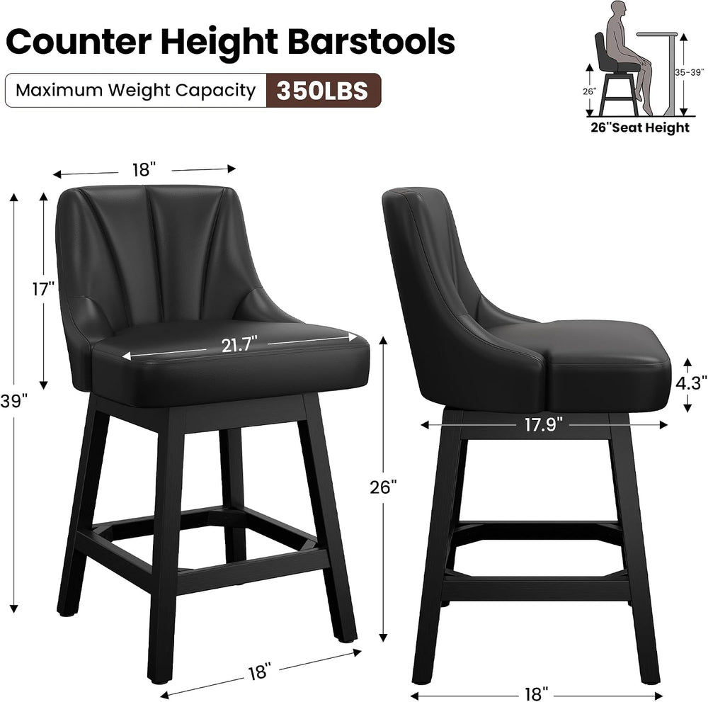 REONEY Swivel Bar Stools Set of 3, 26" Upholstered Counter Height Barstool